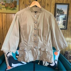 Lightweight Khaki Buttons & Ruffle Jacket